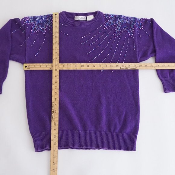 Vintage Alibi Beaded Sweater Purple 80s Whimsigoth Statement Glam S - Picture 3 of 10